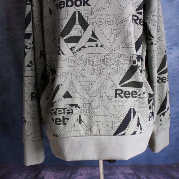 Men's Reebok Green & Black Allover Logo Unwind Hoodie Size L - Picture 3 of 12